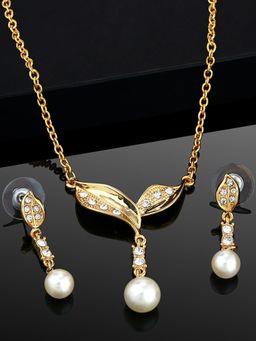 Estele - Gold Plated Beautiful Designer Necklace Set with Pearl Drop and Austrian Crystals for Women
