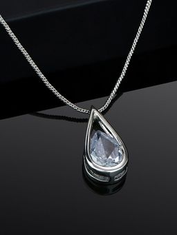 Estele - Rhodium Plated Pear-shaped Solitaire Pendant for Women