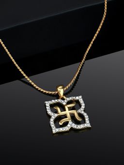 Estele - Gold Plated Swastika Shaped Pendant with Austrian Crystals for Women / Girls