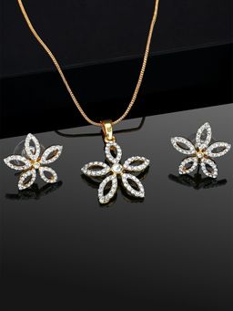 Estele - Gold Plated Flower Shaped Necklace Set with Crystals for Women