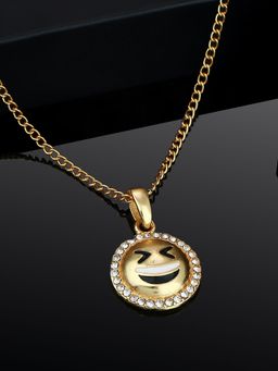 Estele - Gold Plated Grinning Squinting Face Emoji Pendant with Crystals for Women