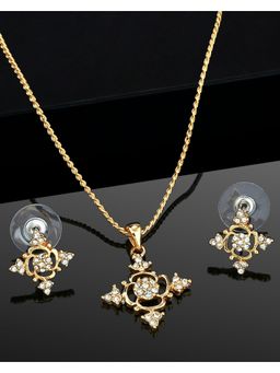 Estele - Gold Plated Flower Designer Necklace Set with Crystals for Women