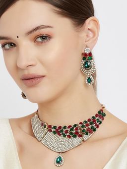 Estele - Gold Plated Beautiful Designer Choker Necklace Set with Ruby and Emerald for Women
