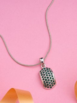 Estele - Rhodium Plated Trendy Pendant with Green Crystals for Women