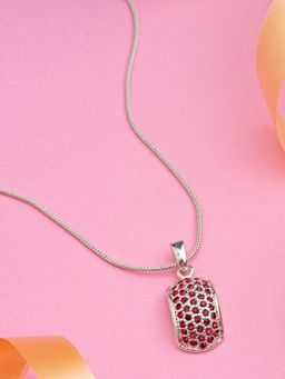 Estele - Rhodium Plated Elegant Pendant with Red Crystals for Women