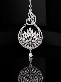 Estele - Rhodium Plated CZ Peacock Designer Maang Tikka for Women