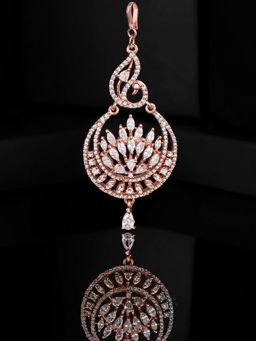 Estele - Rose Gold Plated CZ Peacock Designer Maang Tikka for Women