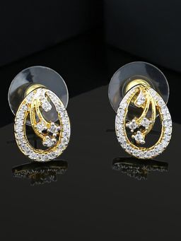 Estele - Gold Plated CZ Oval Designer Stud Earrings for Women