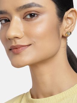 Estele - Gold Plated CZ Hexagon Flower Stud Earrings for Women