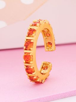 Estele - Gold Plated CZ Multiple Square Band Ring with Orange Stones for Women (adjustable)