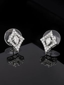 Estele - Rhodium Plated CZ Rhombus Shaped Stud Earrings for Women