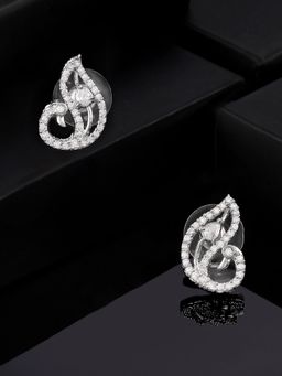 Estele - Rhodium Plated CZ Peacock Designer Stud Earrings for Women