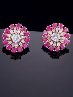 Estele - Rose Gold Plated CZ Sparkling Flower Designer Stud Earrings for Women