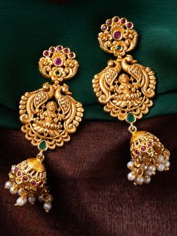 Estele - Gold Plated Lakshmi Ji Designer Earrings with Pearls for Women
