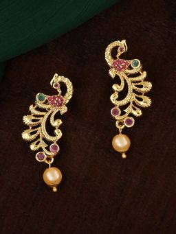 Estele - Gold Plated CZ Flair Peacock Designer Earrings for Women