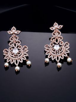Estele - Rose Gold Plated CZ Dazzling Diva Chandelier Earrings for Women