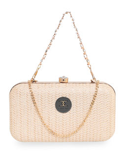 ESBEDA - Gold Color Glitter Shine Oval Shape Clutch Solid Pattern for Women