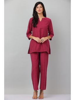 Kaanchie Nanggia - Dark Pink Causal Wear Short Kurta & Pants (Set of 2)