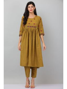 Kaanchie Nanggia - Mustard Flared Kurta & Pants (Set of 2)