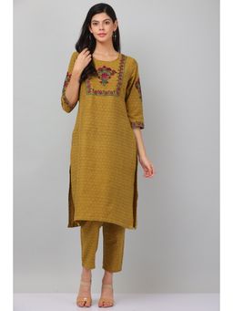 Kaanchie Nanggia - Mustard Straight Kurta & Pants (Set of 2)