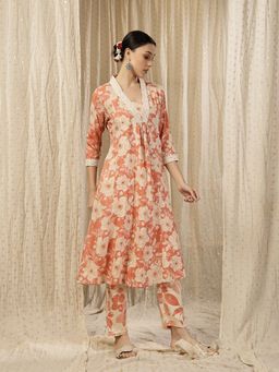 Zelena - Rayon Maternity And Nursing Kurta With Pant - Postpartum Wear - Coral Pink