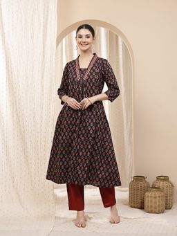 Zelena - Cotton Maternity Kurta With Pant - Zip Feeding, Pocket, Postpartum Wear - Grey