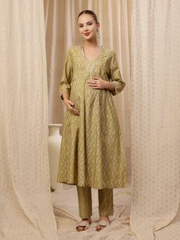 Zelena - Rayon Maternity And Nursing Kurta With Pant - Postpartum Wear - Green