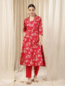 Zelena - Rayon Maternity Kurta With Pant - Zip Feeding, Postpartum Wear - Maroon Red