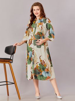 Lovely Mom's - Multi-Leaf Printed Rayon Maternity Wear
