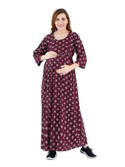 Lovely Mom's - Printed Cotton Flared Feeding Dress For Women With Zippers For Maternity