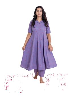 Putchi - Cotton Round Neck With Split Neckline Zipper Lavender Bloom Co-Ord Set - Lavender Mist