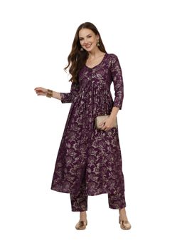 Putchi - Woven Cotton V-Neckline Zipper Sharada Co-Ord Set - Plum Wine