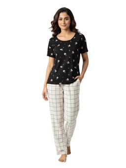 Putchi - Round Neck Short Sleeves Knitted Womens Cotton Printed Top & Pyjama - Ebony Black