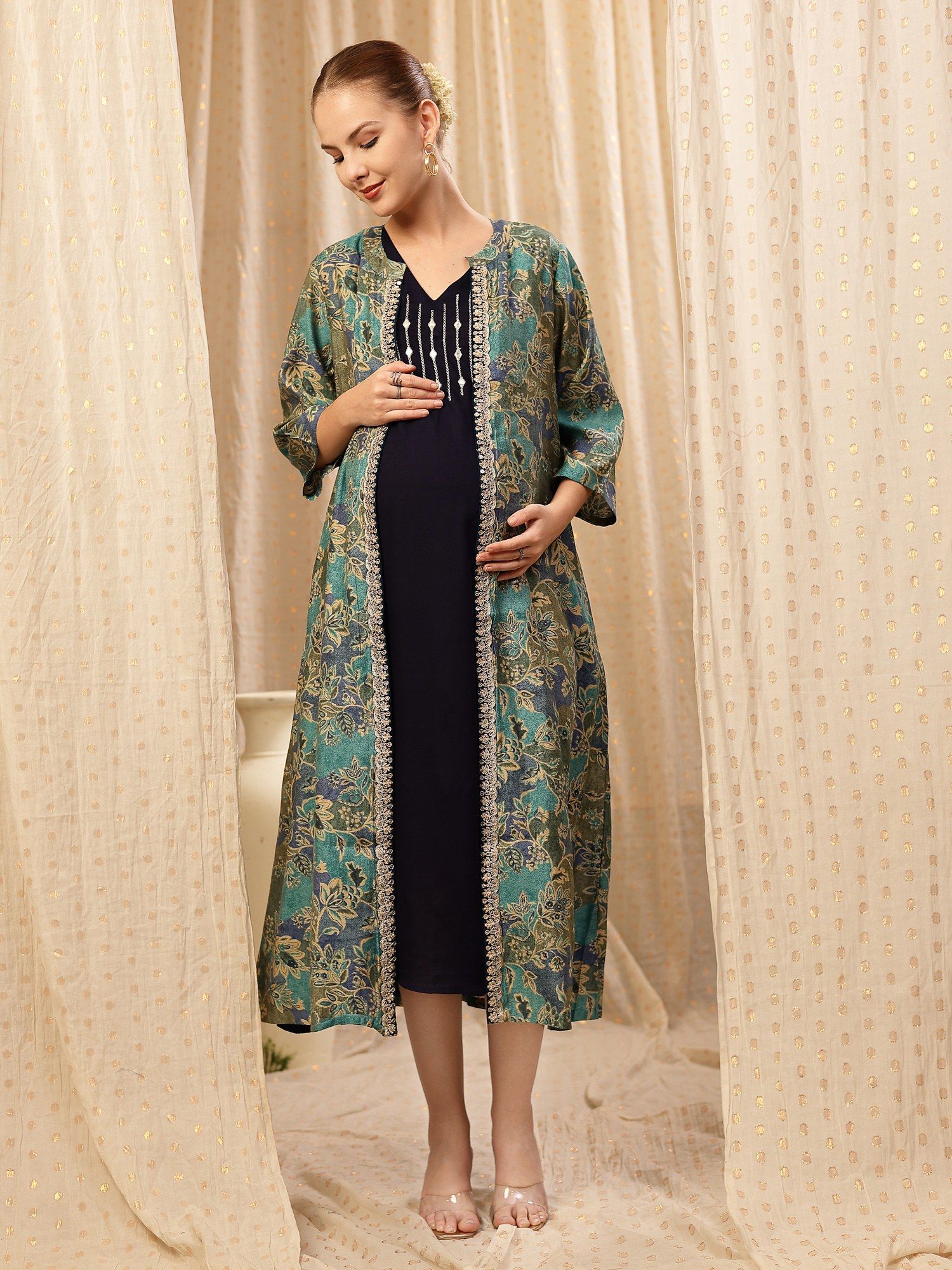 zelena Maternity And Nursing Shrug & Dress Feeding Zips, Postpartum Wear - Deep Navy-picture-39