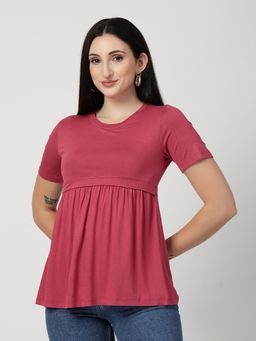 Zelena - Viscose Maternity Feeding Top - Zipless, Stretchable And Soft Nursing Wear - Dusty Rose