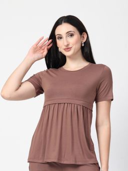 Zelena - Viscose Elastane Maternity Top - Zipless Feeding And Nursing Wear, Mocha