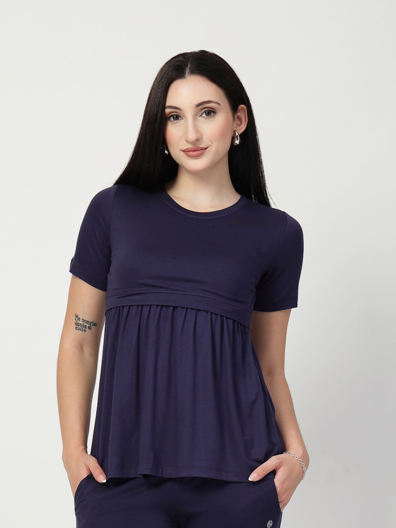 zelena Viscose Maternity Feeding Top - Zipless, Stretchable And Soft Nursing Wear - Navy-picture-12