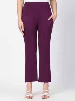Zelena - Flared High Waist Maternity Pants Soft Belly Support - Deep Burgandy