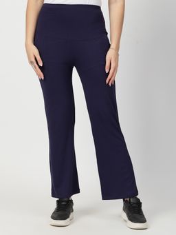 Zelena - Flared High Waist Maternity Pants Soft Belly Support - Navy