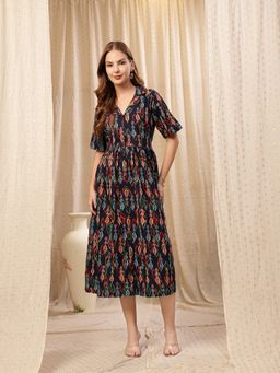 Zelena - Zipless Cotton Maternity Dress - Loose Fit Nursing With Pockets - Navy Blue