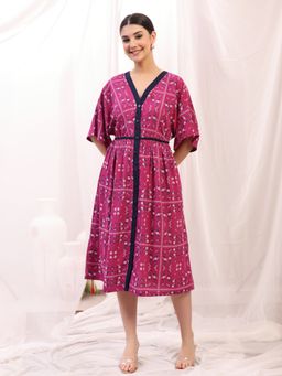 Zelena - Rayon Zipless Feeding Shirtdress - Maternity And Nursing - White Purple