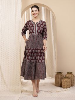 Zelena - Ethnic Cotton Maternity Kurti - Zip Feeding And Pocket, Postpartum Wear - Plum
