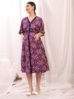 Zelena - Rayon Zipless Feeding Shirtdress - Maternity And Nursing Dress - Purple