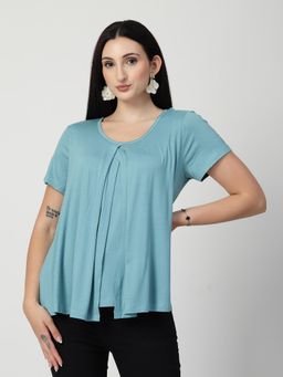Zelena - Cotton Maternity Zipless Feeding Top For Nursing And Postpartum Women - Sea Green