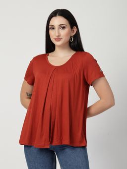 Zelena - Cotton Maternity Zipless Feeding Top For Nursing And Postpartum Women - Rust