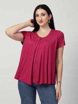 Zelena - Cotton Maternity Zipless Feeding Top For Nursing And Postpartum Women - Deep Rose