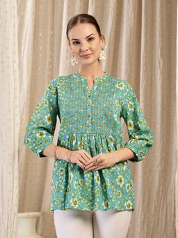 Zelena - Cotton Maternity Peplum Top - Zipless Feeding With Pockets - Sea Green