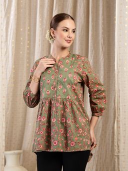 Zelena - Cotton Maternity Peplum Top - Zipless Feeding With Pockets - Sage