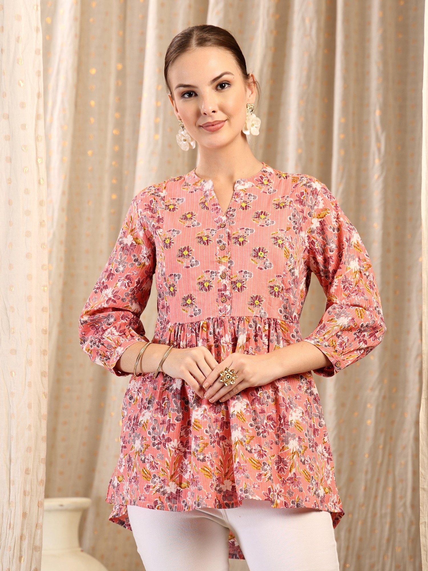 zelena Cotton Maternity Peplum Top - Zipless Feeding With Pockets - Peach-picture-32