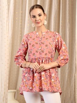 Zelena - Cotton Maternity Peplum Top - Zipless Feeding With Pockets - Peach